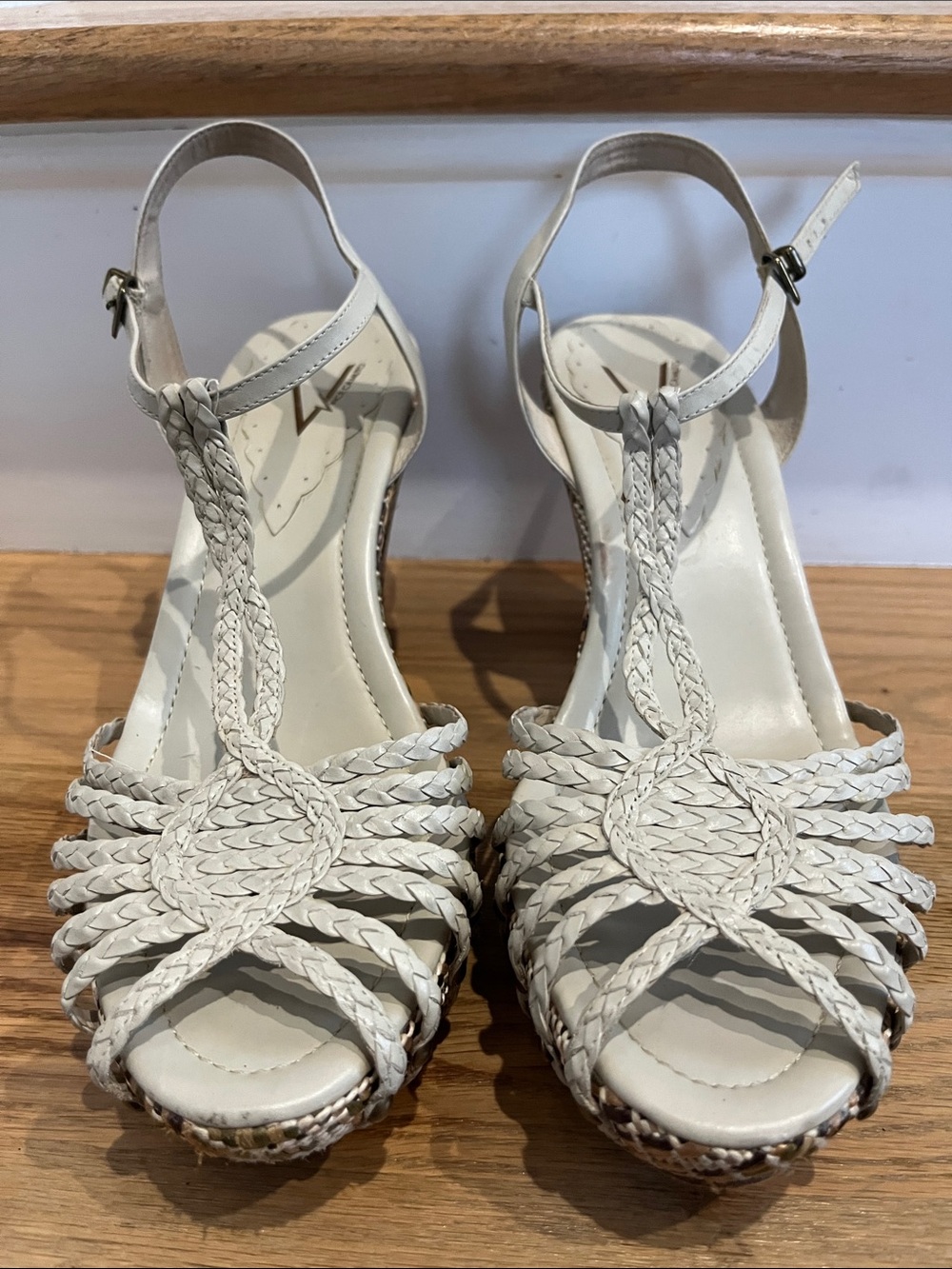 Vince Camuto White Braided T-Strap Platform Sandals